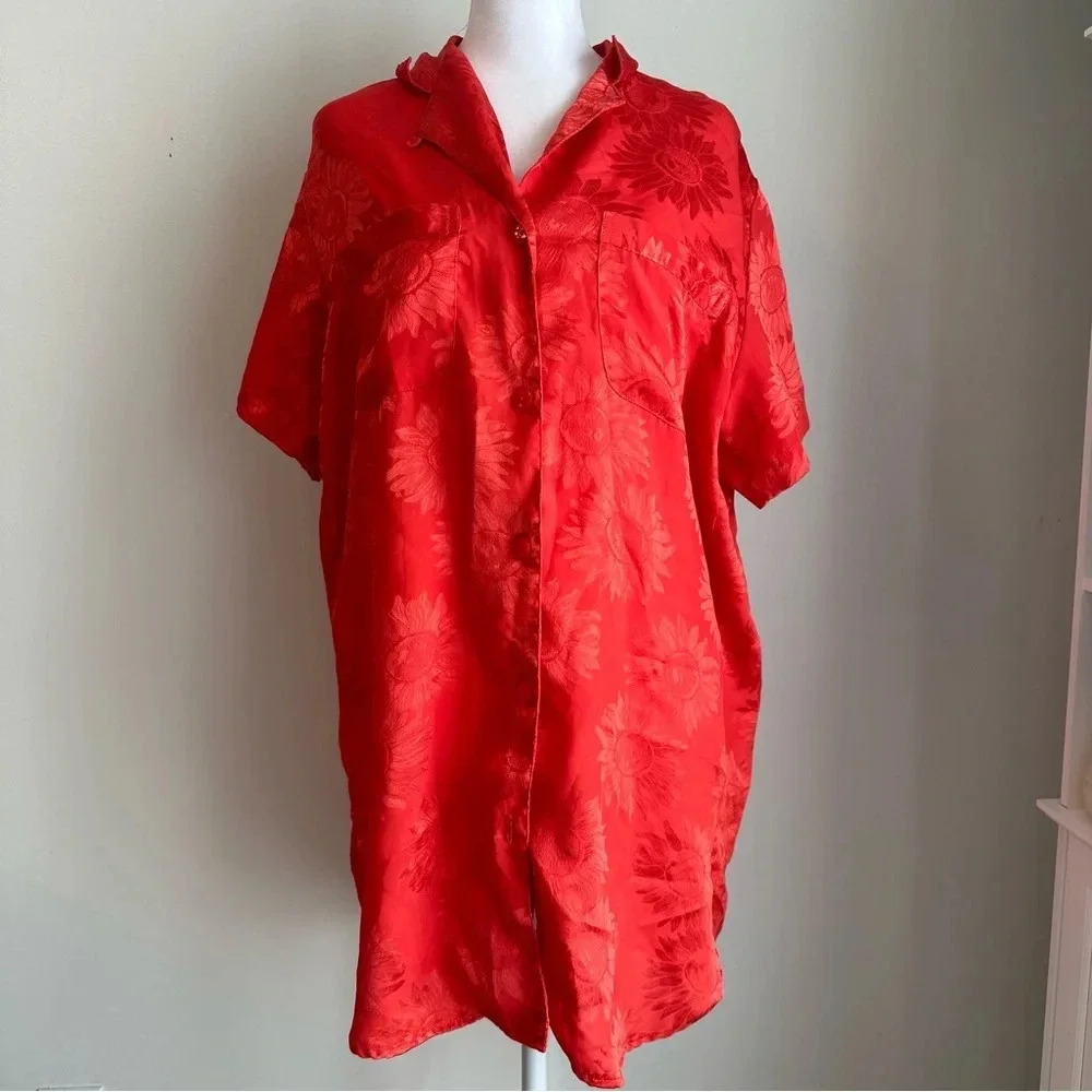 Vintage Victoria’s Secret Sunflower Print Button Up Nightgown Orange S